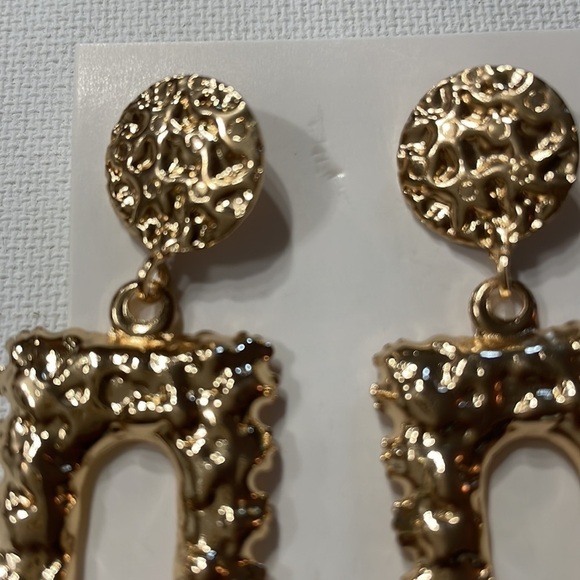 Gold Rectangle Door Knocker Earrings - Picture 13 of 16